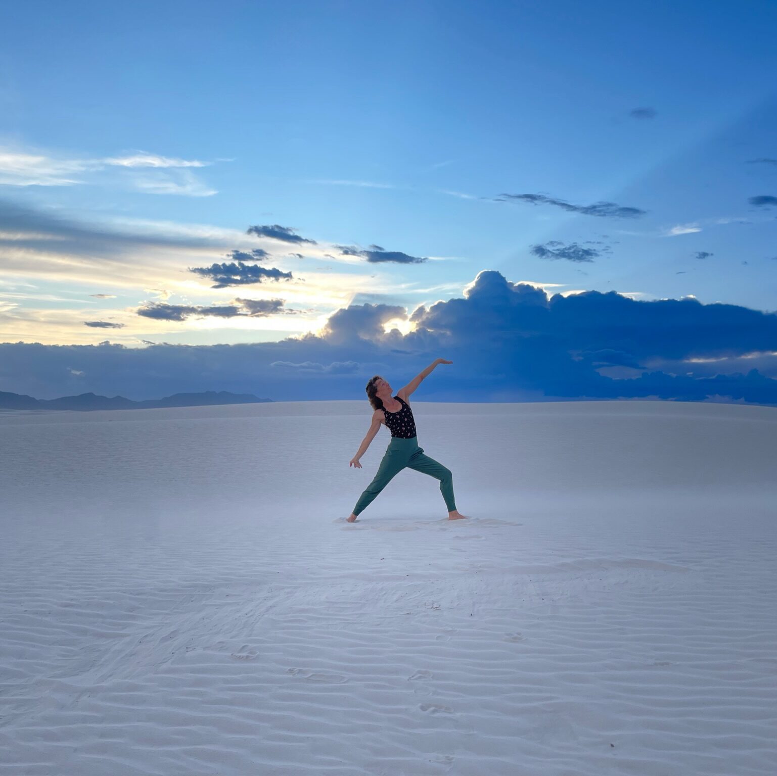Peaceful Warrior pose at White Sands National Park